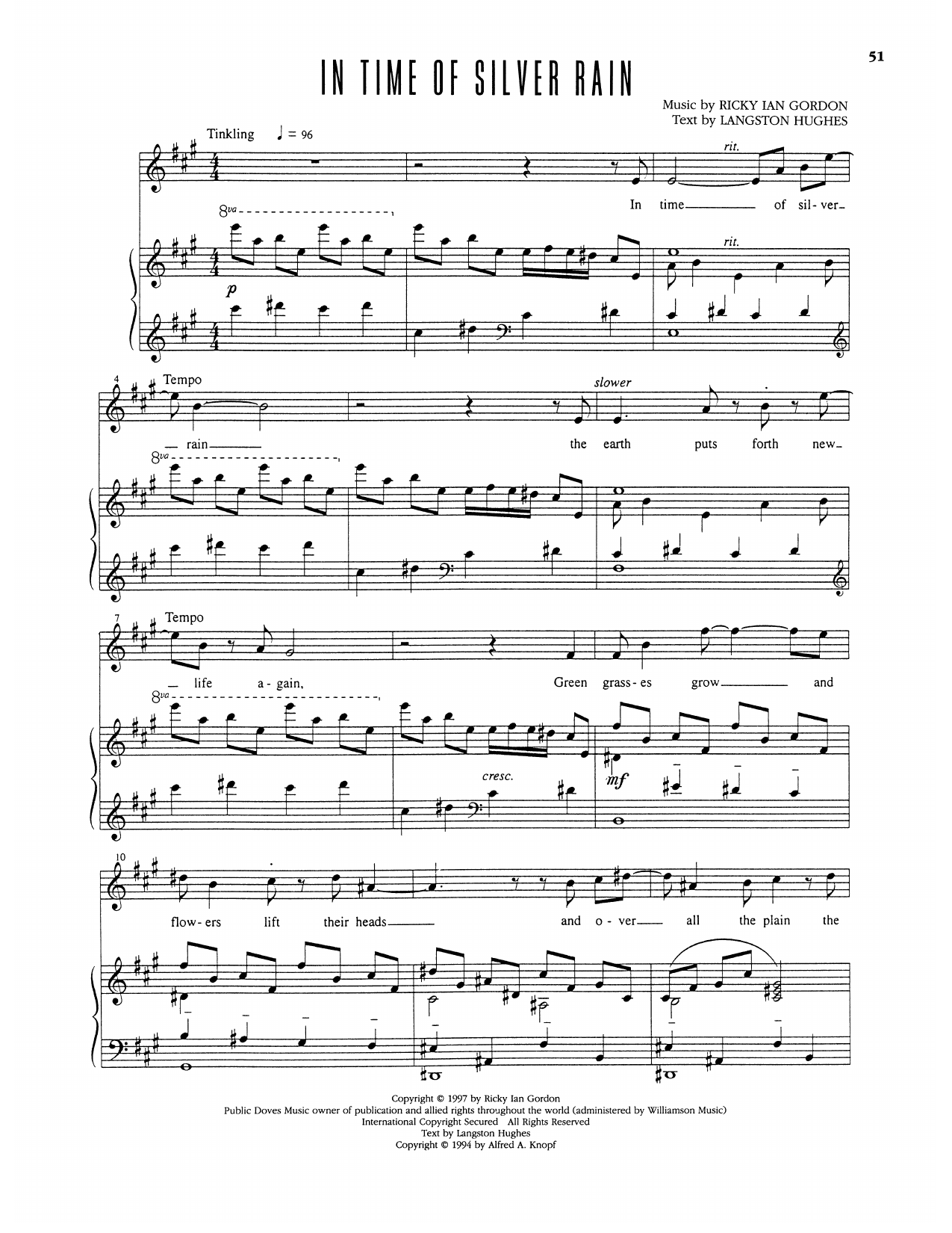 Ricky Ian Gordon In Time Of Silver Rain Sheet Music Notes & Chords for Piano & Vocal - Download or Print PDF