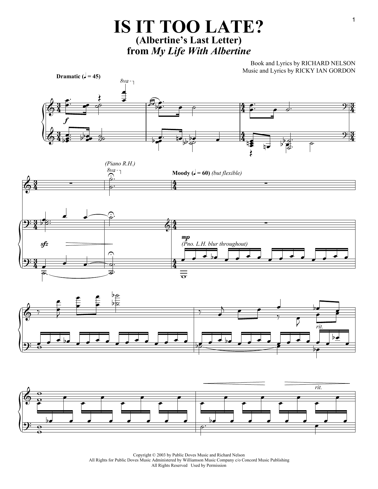 Ricky Ian Gordon Is It Too Late? (Albertine's Last Letter) (from My Life With Albertine) Sheet Music Notes & Chords for Piano & Vocal - Download or Print PDF