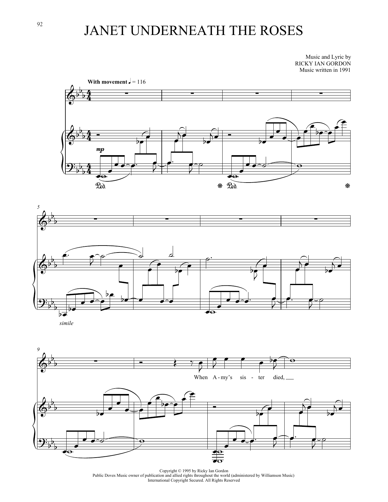 Ricky Ian Gordon Janet Underneath The Roses Sheet Music Notes & Chords for Piano & Vocal - Download or Print PDF