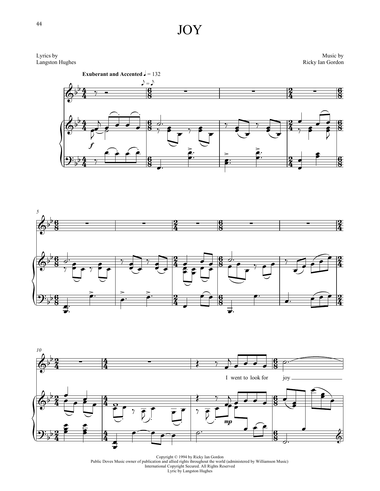 Ricky Ian Gordon Joy Sheet Music Notes & Chords for Piano & Vocal - Download or Print PDF
