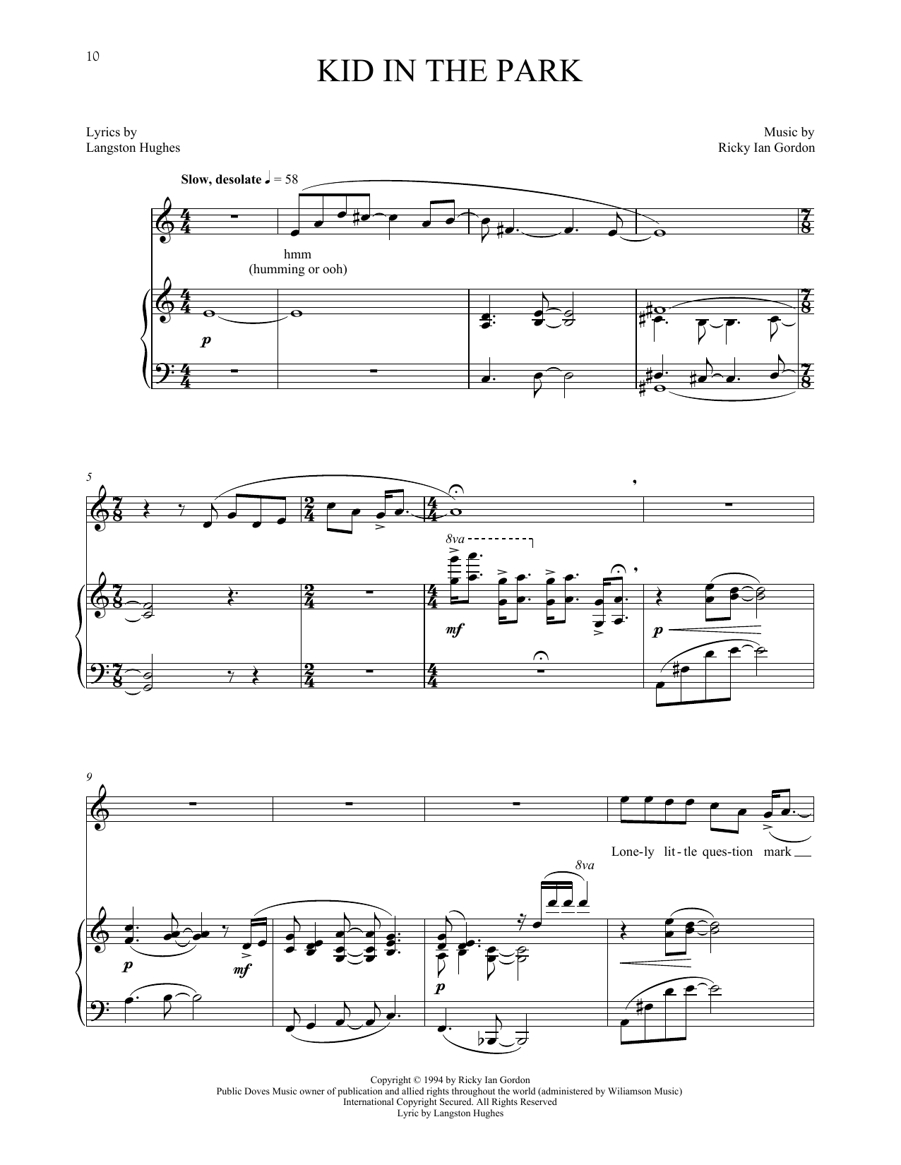 Ricky Ian Gordon Kid In The Park Sheet Music Notes & Chords for Piano & Vocal - Download or Print PDF
