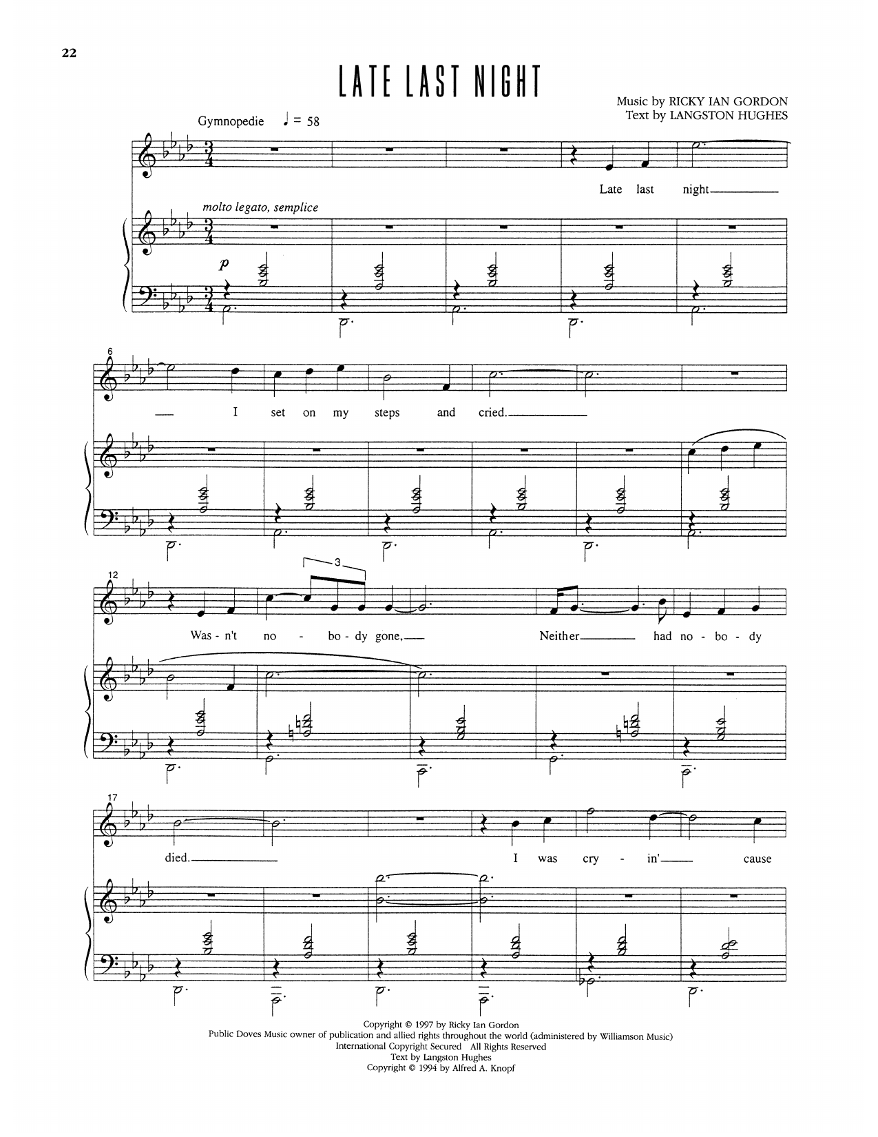 Ricky Ian Gordon Late Last Night Sheet Music Notes & Chords for Piano & Vocal - Download or Print PDF