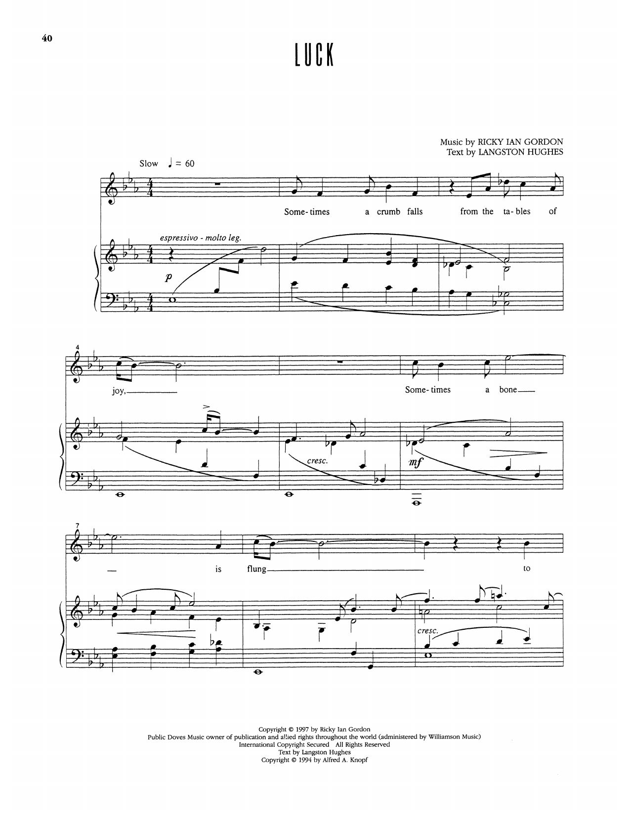 Ricky Ian Gordon Luck Sheet Music Notes & Chords for Piano & Vocal - Download or Print PDF