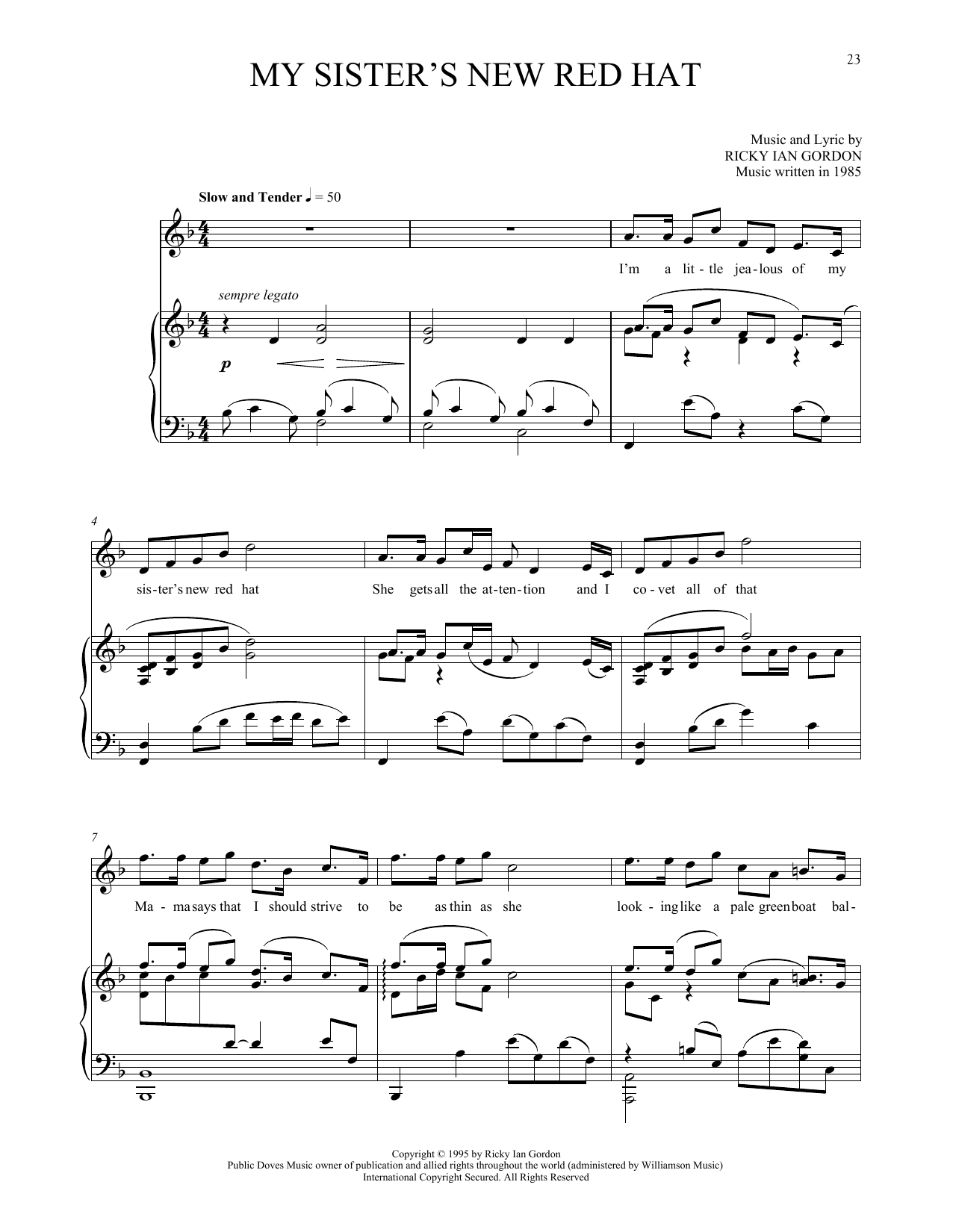 Ricky Ian Gordon My Sister's New Red Hat Sheet Music Notes & Chords for Piano & Vocal - Download or Print PDF