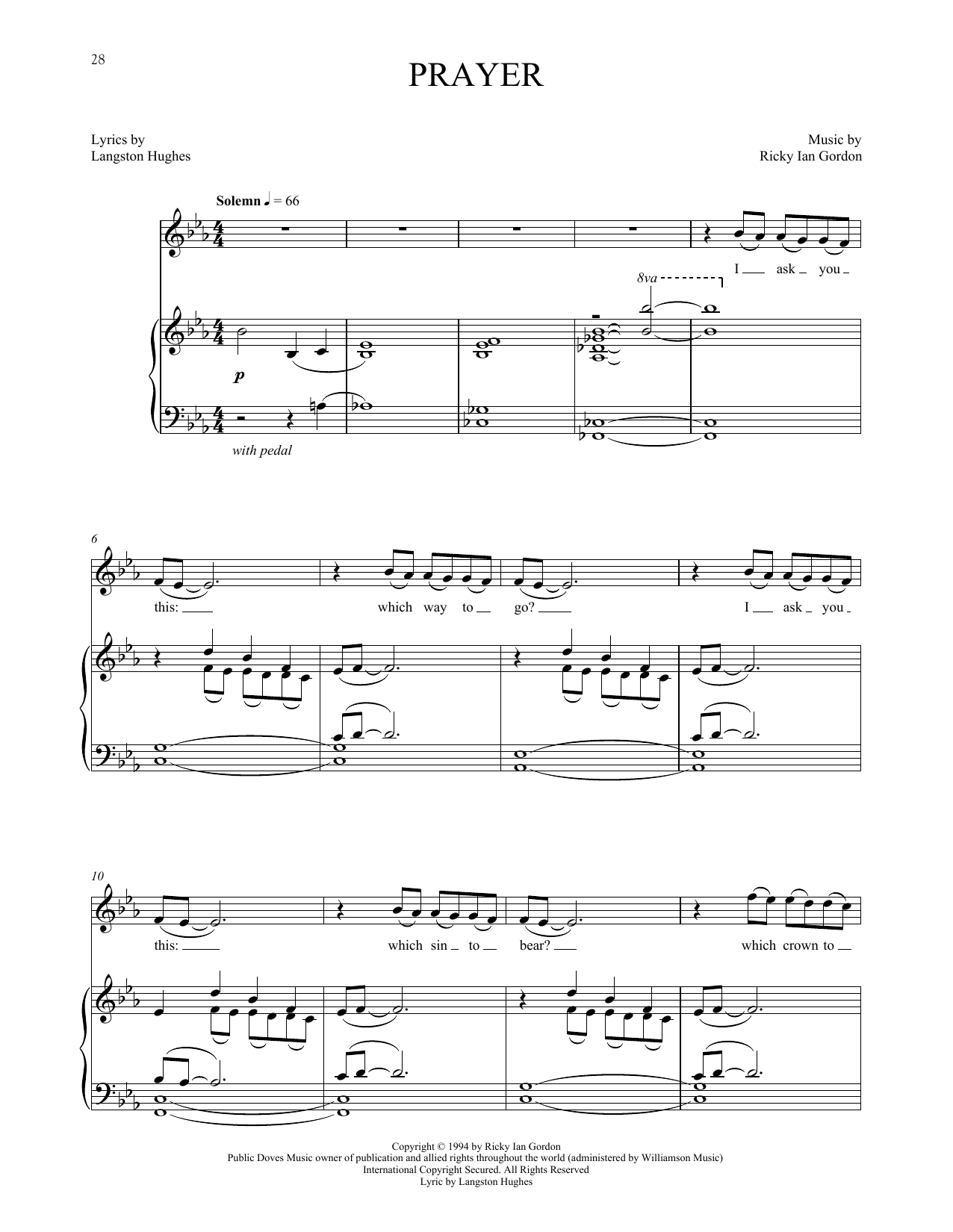 Ricky Ian Gordon Prayer Sheet Music Notes & Chords for Piano & Vocal - Download or Print PDF