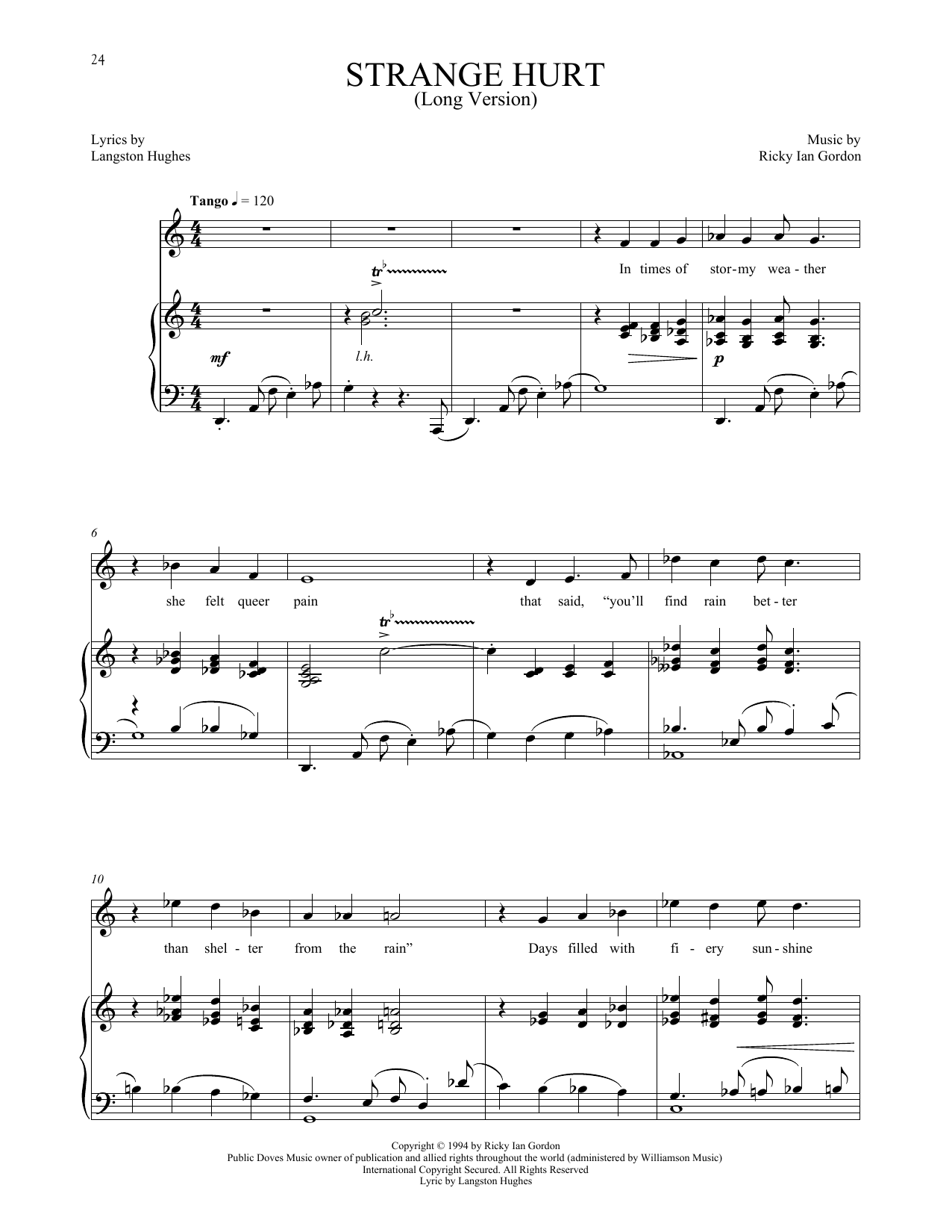 Ricky Ian Gordon Strange Hurt [Long version] Sheet Music Notes & Chords for Piano & Vocal - Download or Print PDF