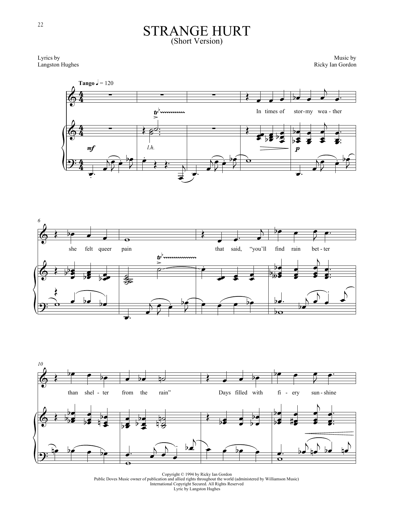 Ricky Ian Gordon Strange Hurt [Short version] Sheet Music Notes & Chords for Piano & Vocal - Download or Print PDF