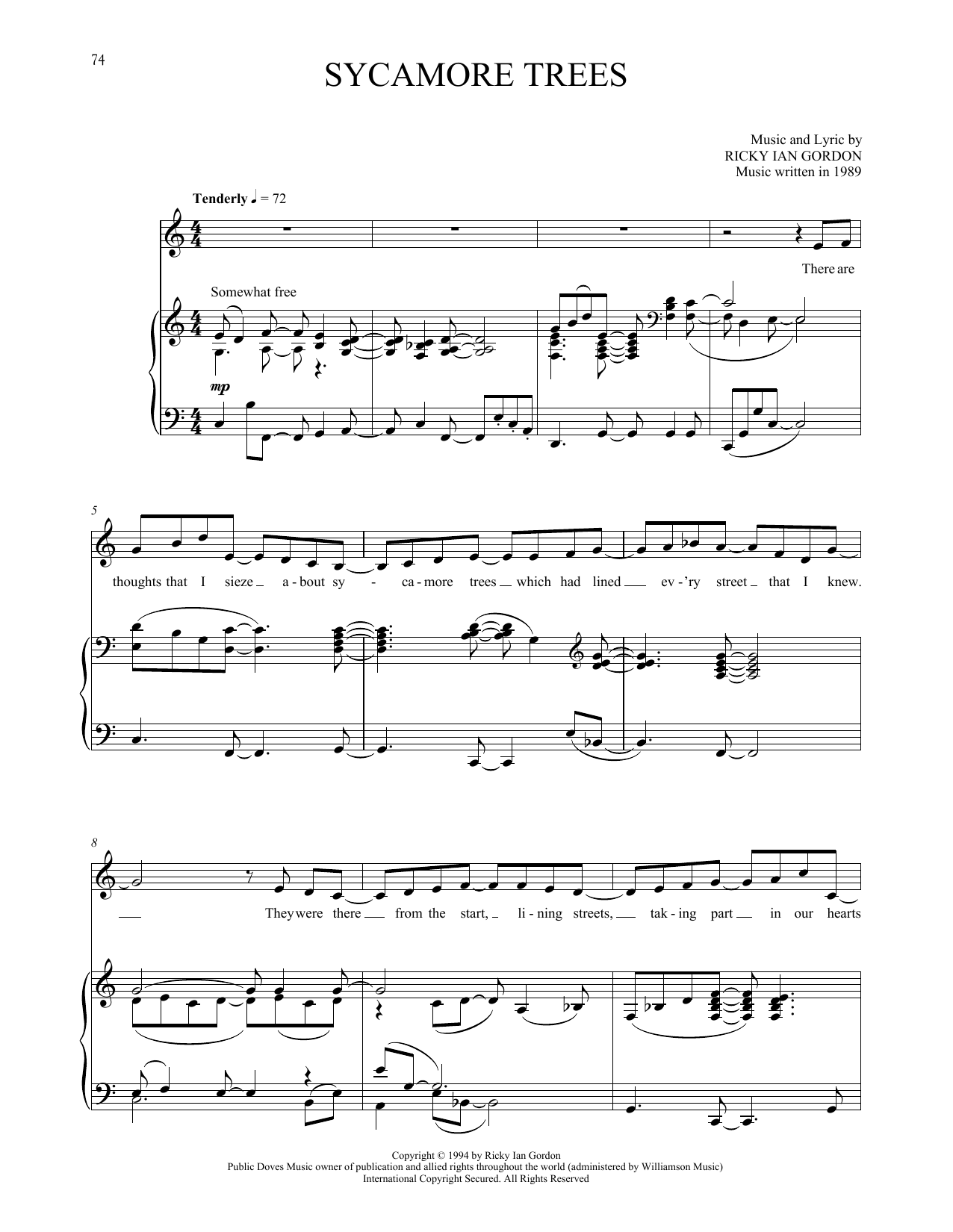 Ricky Ian Gordon Sycamore Trees Sheet Music Notes & Chords for Piano & Vocal - Download or Print PDF