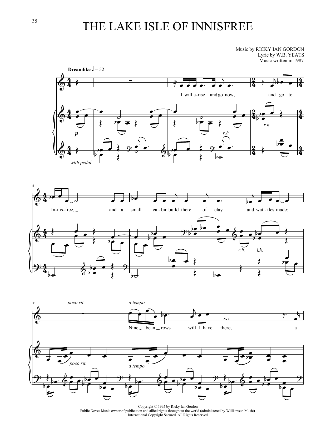 Ricky Ian Gordon The Lake Isle Of Innisfree Sheet Music Notes & Chords for Piano & Vocal - Download or Print PDF