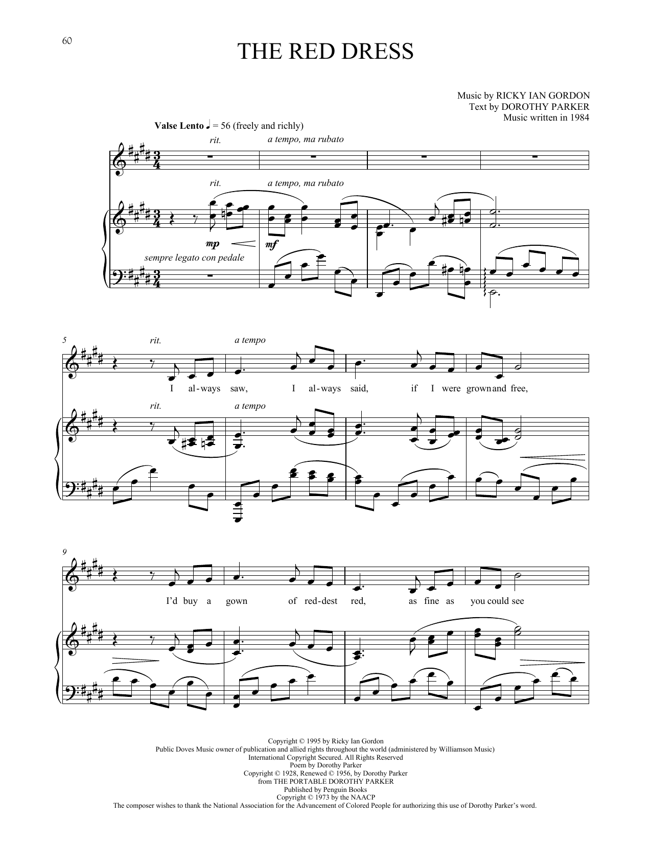 Ricky Ian Gordon The Red Dress Sheet Music Notes & Chords for Piano & Vocal - Download or Print PDF