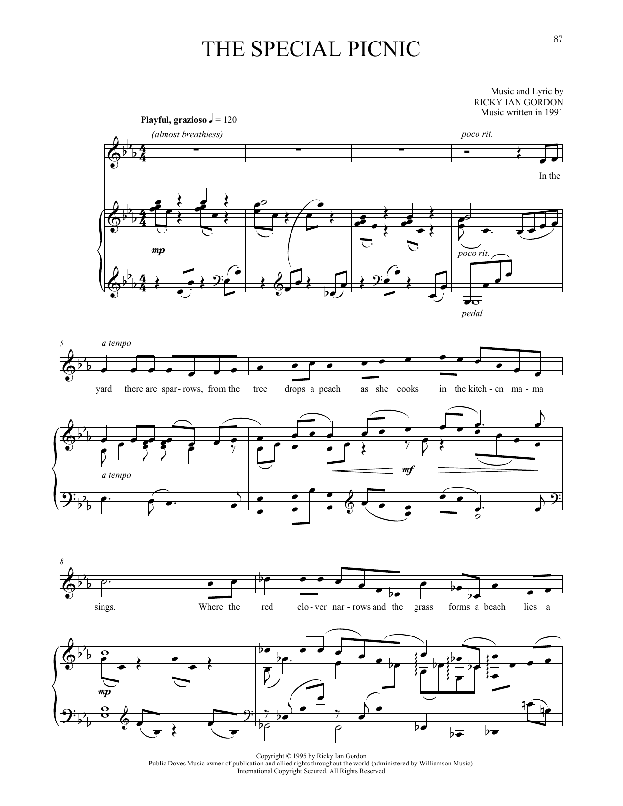 Ricky Ian Gordon The Special Picnic Sheet Music Notes & Chords for Piano & Vocal - Download or Print PDF
