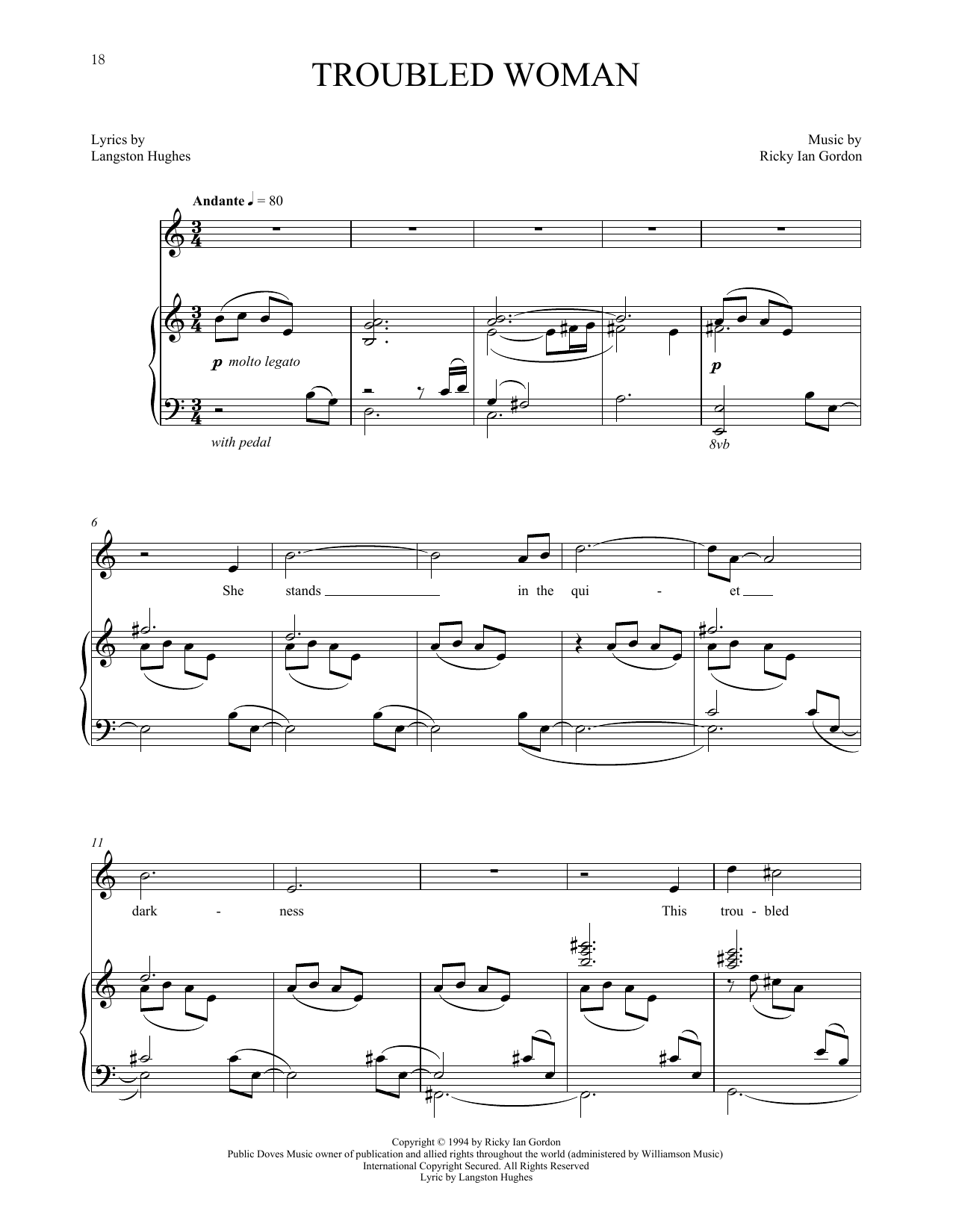 Ricky Ian Gordon Troubled Woman Sheet Music Notes & Chords for Piano & Vocal - Download or Print PDF