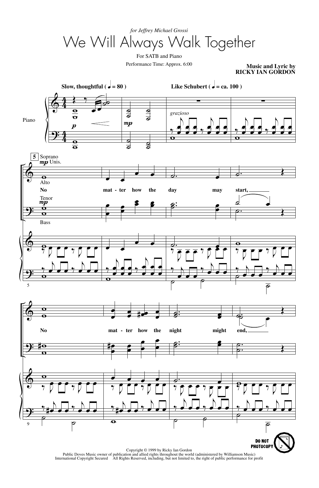 Ricky Ian Gordon We Will Always Walk Together Sheet Music Notes & Chords for SATB - Download or Print PDF
