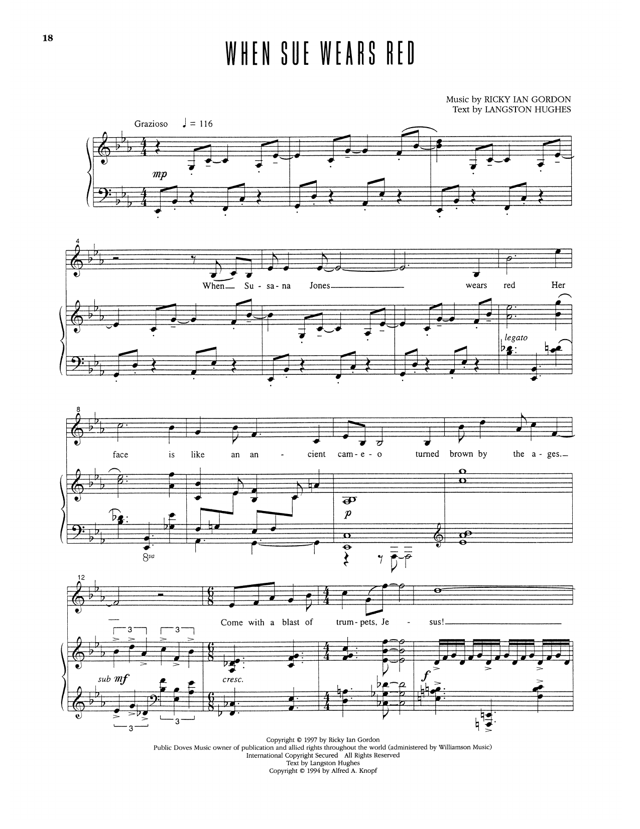 Ricky Ian Gordon When Sue Wears Red Sheet Music Notes & Chords for Piano & Vocal - Download or Print PDF