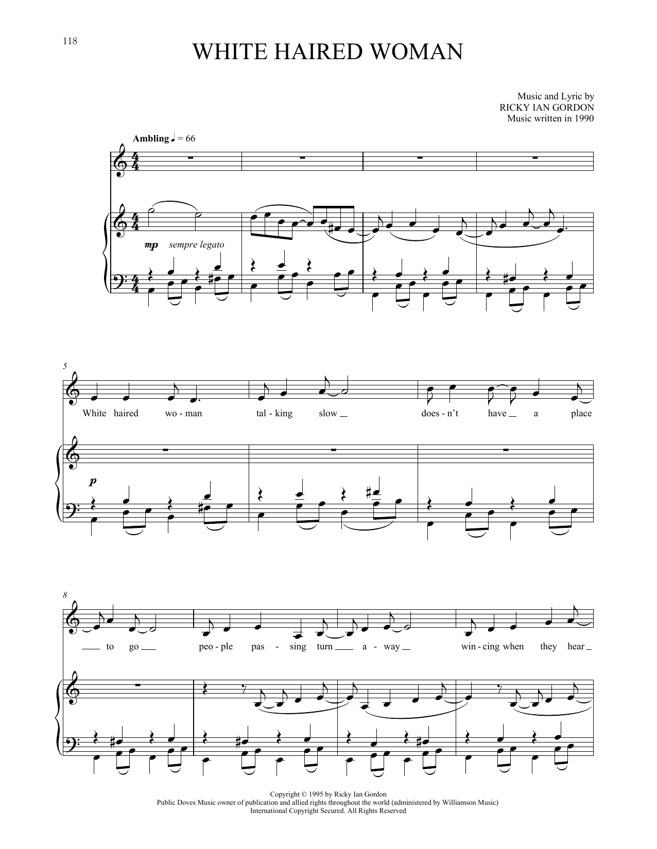 Ricky Ian Gordon White Haired Woman Sheet Music Notes & Chords for Piano & Vocal - Download or Print PDF
