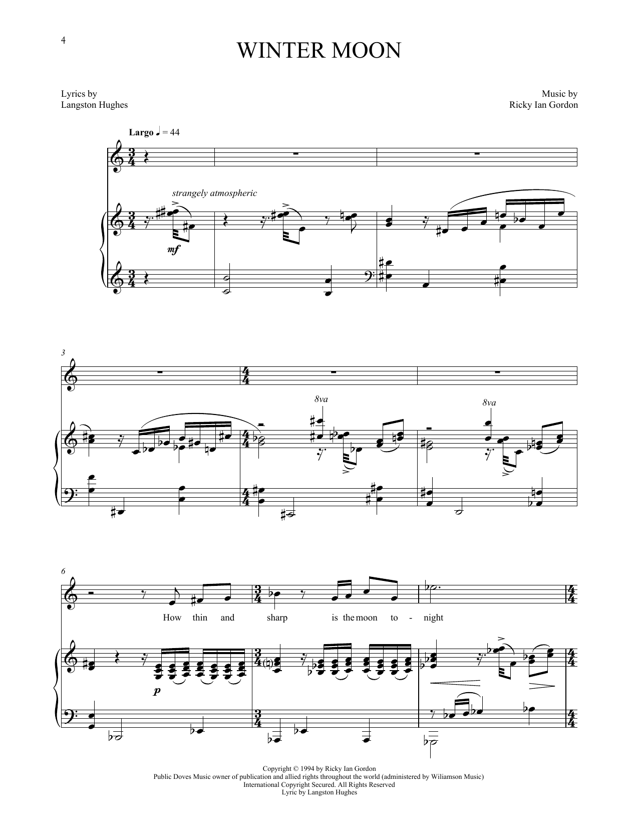 Ricky Ian Gordon Winter Moon Sheet Music Notes & Chords for Piano & Vocal - Download or Print PDF
