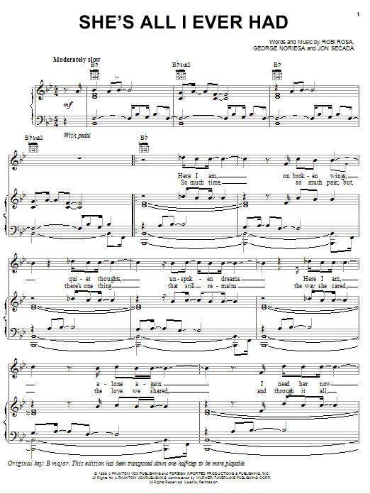 Ricky Martin She's All I Ever Had Sheet Music Notes & Chords for Piano, Vocal & Guitar (Right-Hand Melody) - Download or Print PDF