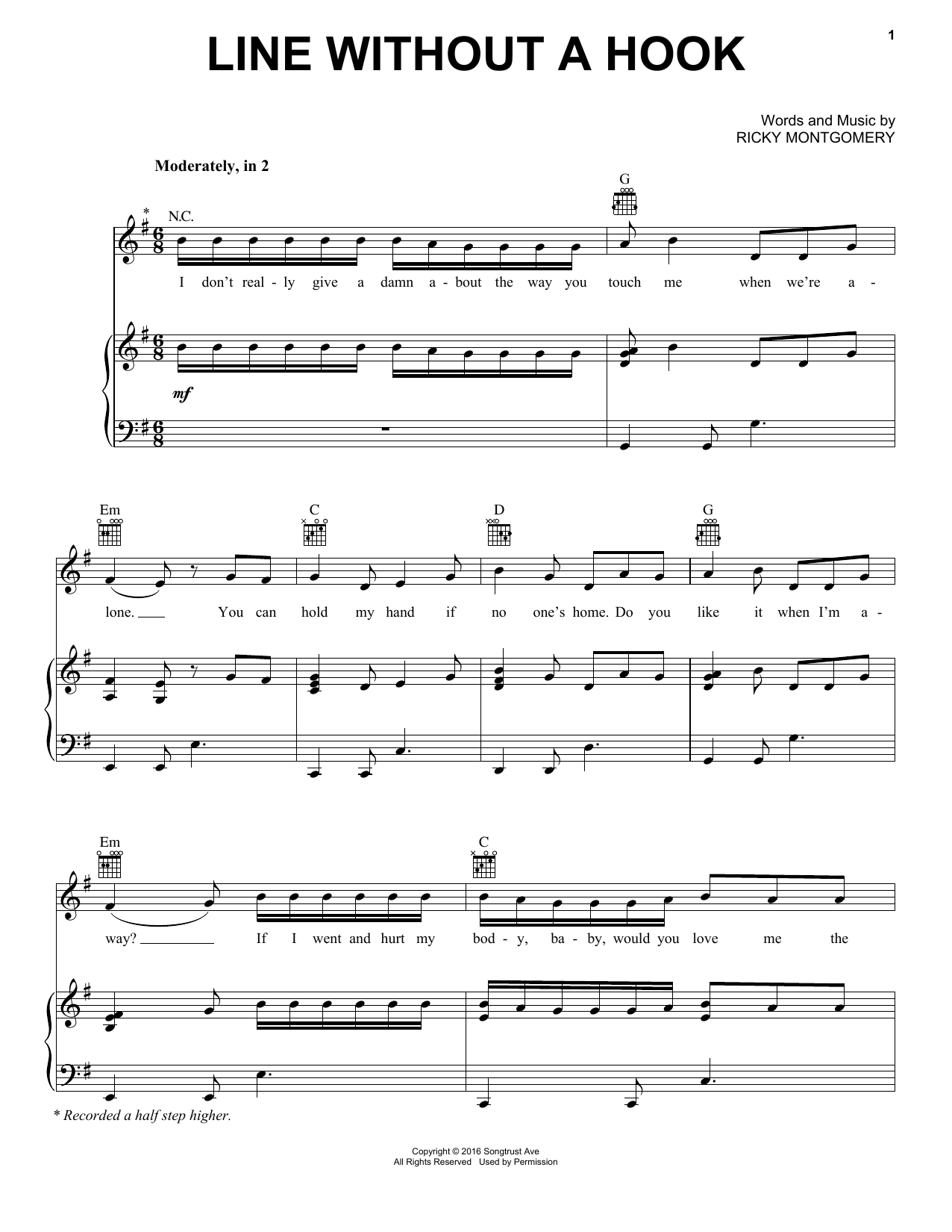 Ricky Montgomery Line Without A Hook Sheet Music Notes & Chords for Piano, Vocal & Guitar (Right-Hand Melody) - Download or Print PDF