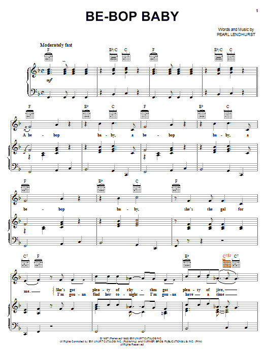 Ricky Nelson Be-Bop Baby Sheet Music Notes & Chords for Piano, Vocal & Guitar (Right-Hand Melody) - Download or Print PDF