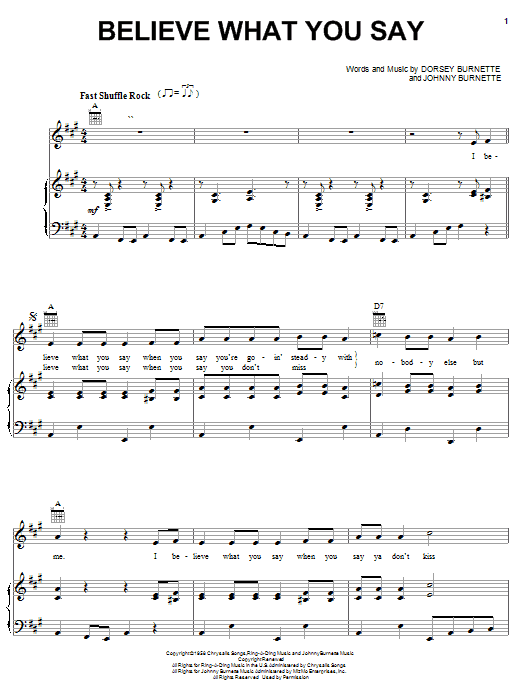 Ricky Nelson Believe What You Say Sheet Music Notes & Chords for Melody Line, Lyrics & Chords - Download or Print PDF