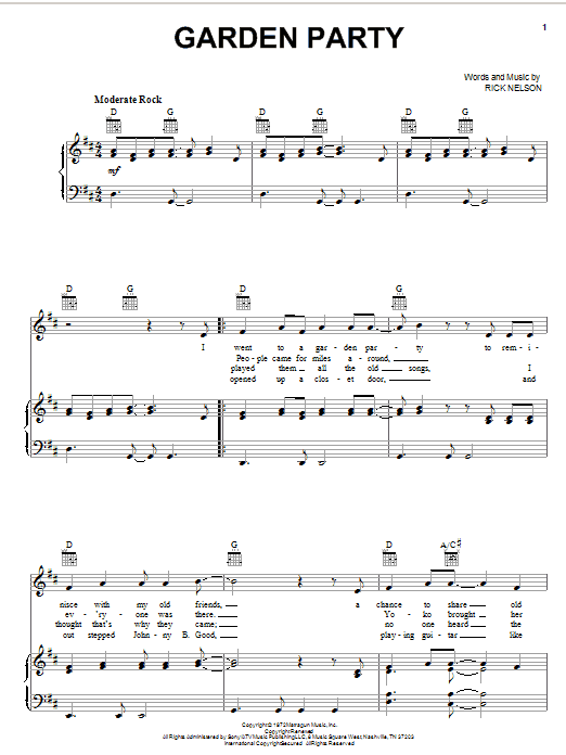 Ricky Nelson Garden Party Sheet Music Notes & Chords for Easy Guitar Tab - Download or Print PDF