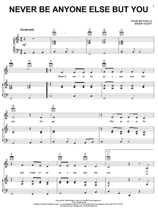 Ricky Nelson Never Be Anyone Else But You Sheet Music Notes & Chords for Piano, Vocal & Guitar (Right-Hand Melody) - Download or Print PDF