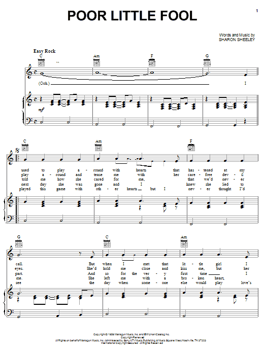 Ricky Nelson Poor Little Fool Sheet Music Notes & Chords for Melody Line, Lyrics & Chords - Download or Print PDF