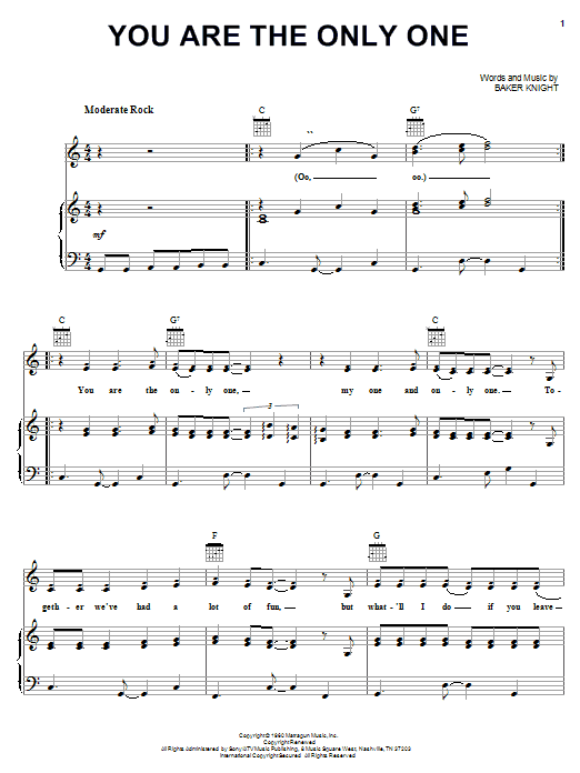 Ricky Nelson You Are The Only One Sheet Music Notes & Chords for Piano, Vocal & Guitar (Right-Hand Melody) - Download or Print PDF