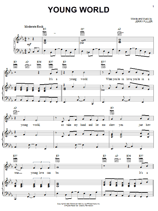 Ricky Nelson Young World Sheet Music Notes & Chords for Piano, Vocal & Guitar (Right-Hand Melody) - Download or Print PDF Ricky Nelson Young World Sheet Music Notes & Chords for Piano, Vocal & Guitar (Right-Hand Melody) - Download or Print PDF