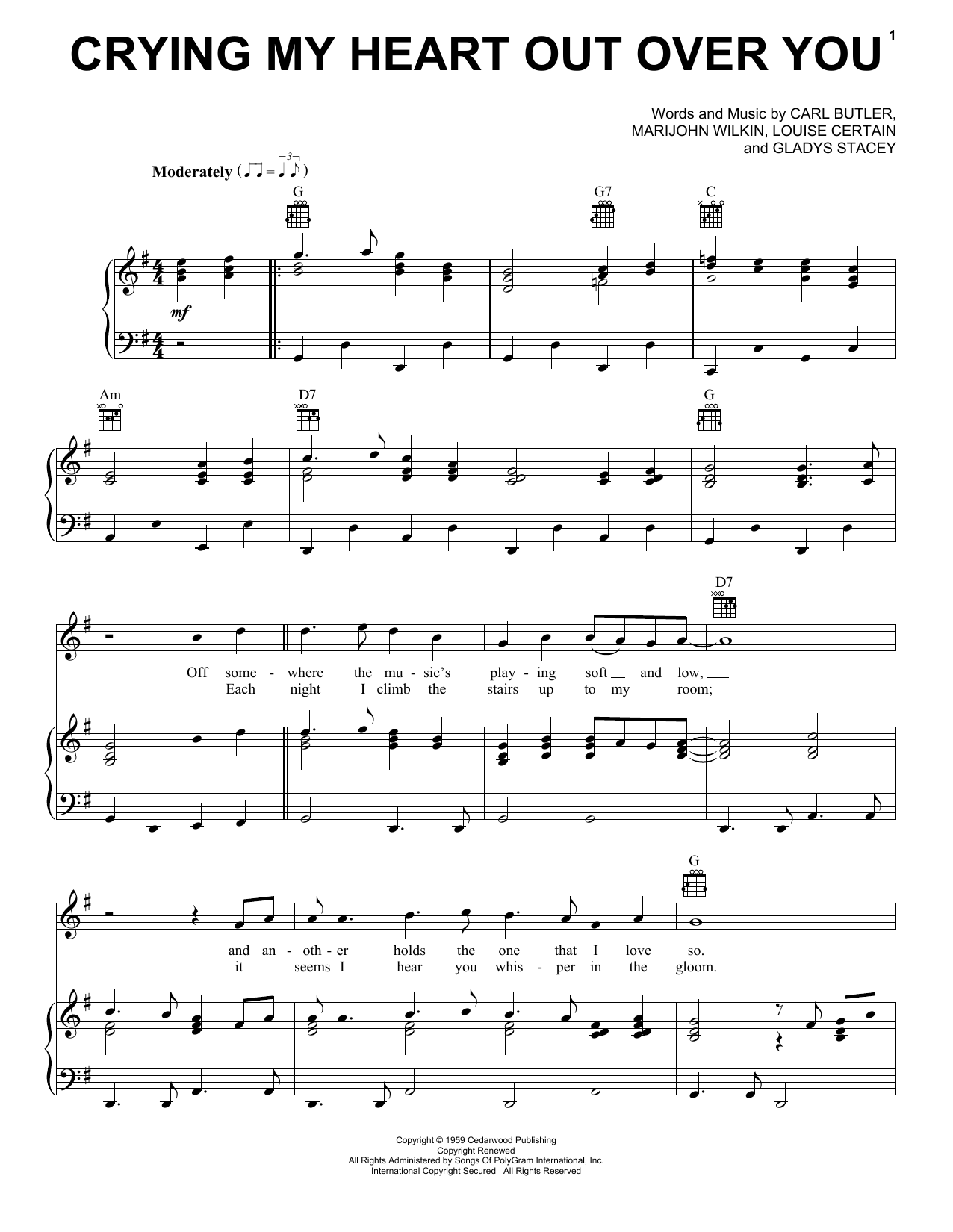 Ricky Skaggs Crying My Heart Out Over You Sheet Music Notes & Chords for Piano, Vocal & Guitar Chords (Right-Hand Melody) - Download or Print PDF