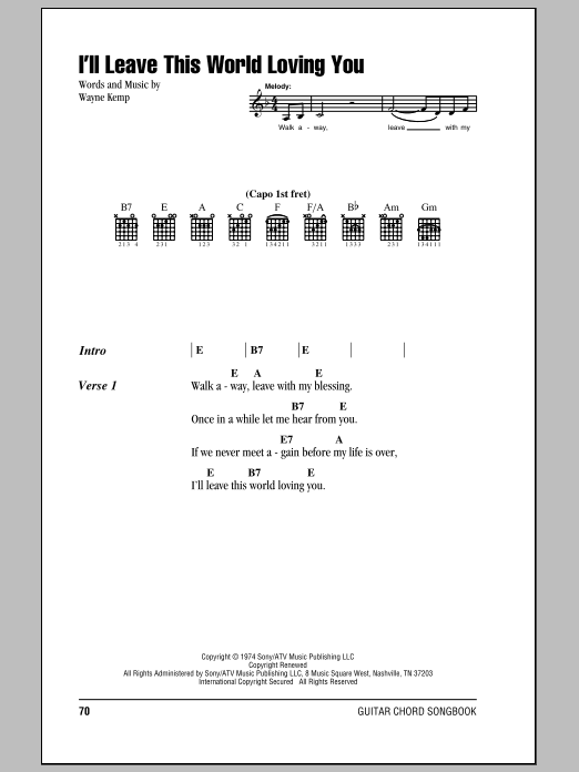 Ricky Van Shelton I'll Leave This World Loving You Sheet Music Notes & Chords for Lyrics & Chords - Download or Print PDF