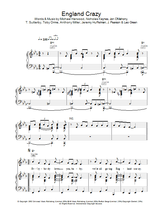 Rider ft Terry Venables England Crazy Sheet Music Notes & Chords for Piano, Vocal & Guitar (Right-Hand Melody) - Download or Print PDF