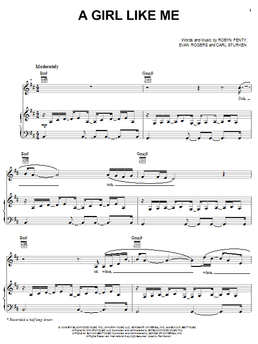 Rihanna A Girl Like Me Sheet Music Notes & Chords for Piano, Vocal & Guitar (Right-Hand Melody) - Download or Print PDF Rihanna A Girl Like Me Sheet Music Notes & Chords for Piano, Vocal & Guitar (Right-Hand Melody) - Download or Print PDF