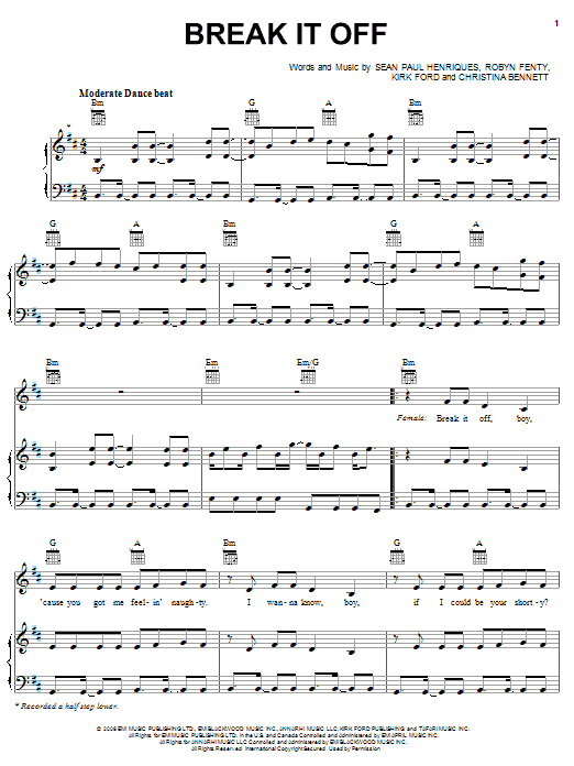 Rihanna Break It Off Sheet Music Notes & Chords for Piano, Vocal & Guitar (Right-Hand Melody) - Download or Print PDF