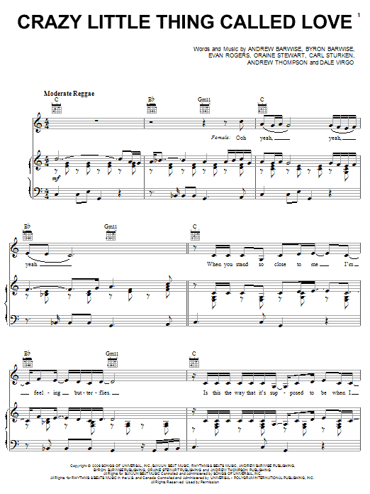 Rihanna Crazy Little Thing Called Love Sheet Music Notes & Chords for Piano, Vocal & Guitar (Right-Hand Melody) - Download or Print PDF