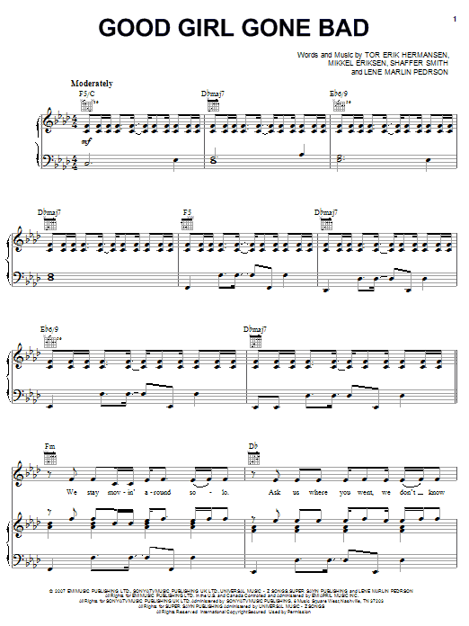 Rihanna Good Girl Gone Bad Sheet Music Notes & Chords for Piano, Vocal & Guitar (Right-Hand Melody) - Download or Print PDF