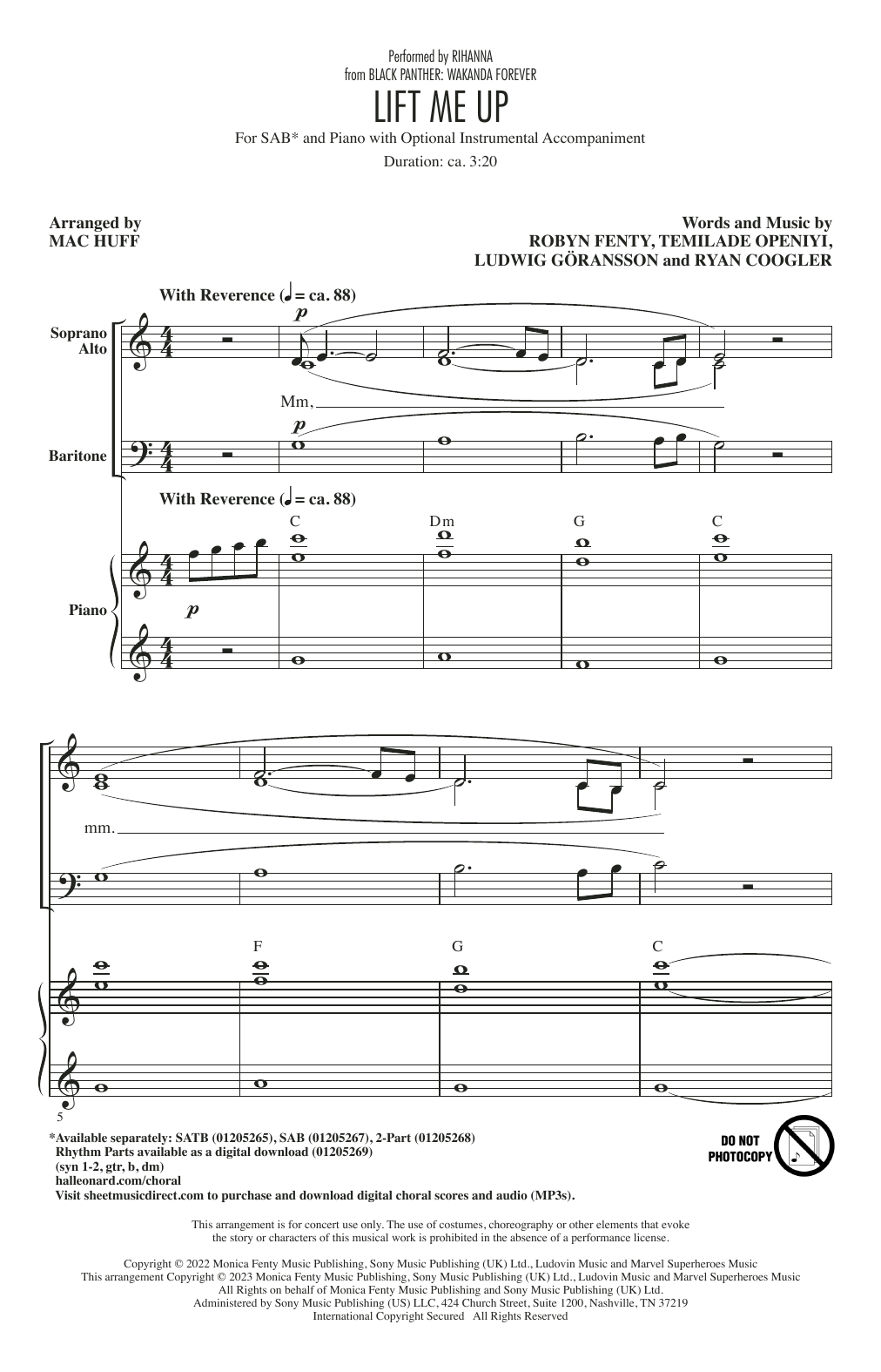 Rihanna Lift Me Up (from Black Panther: Wakanda Forever) (arr. Mac Huff) Sheet Music Notes & Chords for SAB Choir - Download or Print PDF