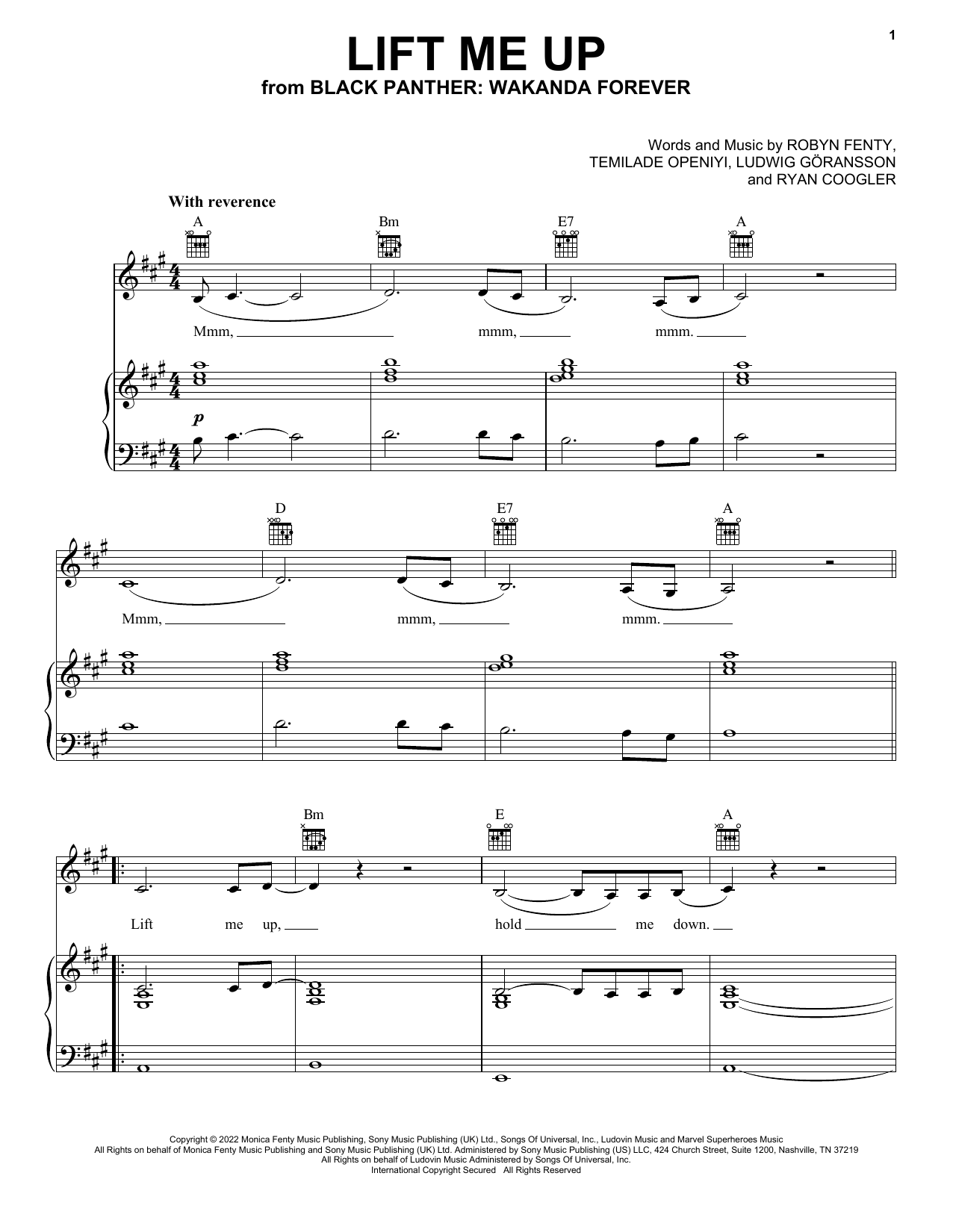 Rihanna Lift Me Up (from Black Panther: Wakanda Forever) Sheet Music Notes & Chords for Easy Piano - Download or Print PDF