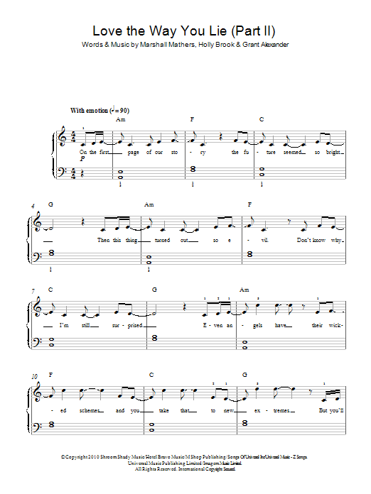 Rihanna Love The Way You Lie, Part II (feat. Eminem) Sheet Music Notes & Chords for Beginner Piano - Download or Print PDF