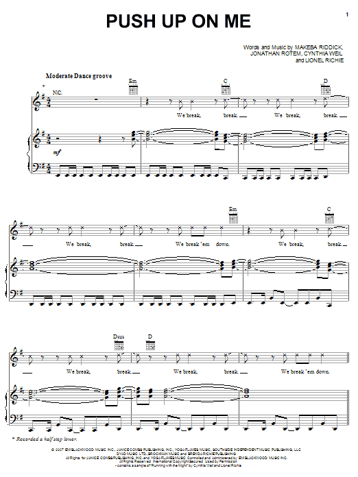 Rihanna Push Up On Me Sheet Music Notes & Chords for Piano, Vocal & Guitar (Right-Hand Melody) - Download or Print PDF