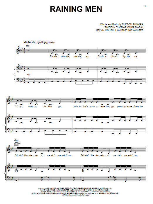 Rihanna Raining Men Sheet Music Notes & Chords for Piano, Vocal & Guitar (Right-Hand Melody) - Download or Print PDF Rihanna Raining Men Sheet Music Notes & Chords for Piano, Vocal & Guitar (Right-Hand Melody) - Download or Print PDF