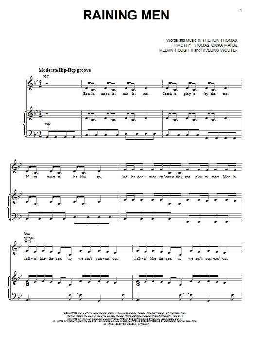 Rihanna Raining Men Sheet Music Notes & Chords for Piano, Vocal & Guitar (Right-Hand Melody) - Download or Print PDF