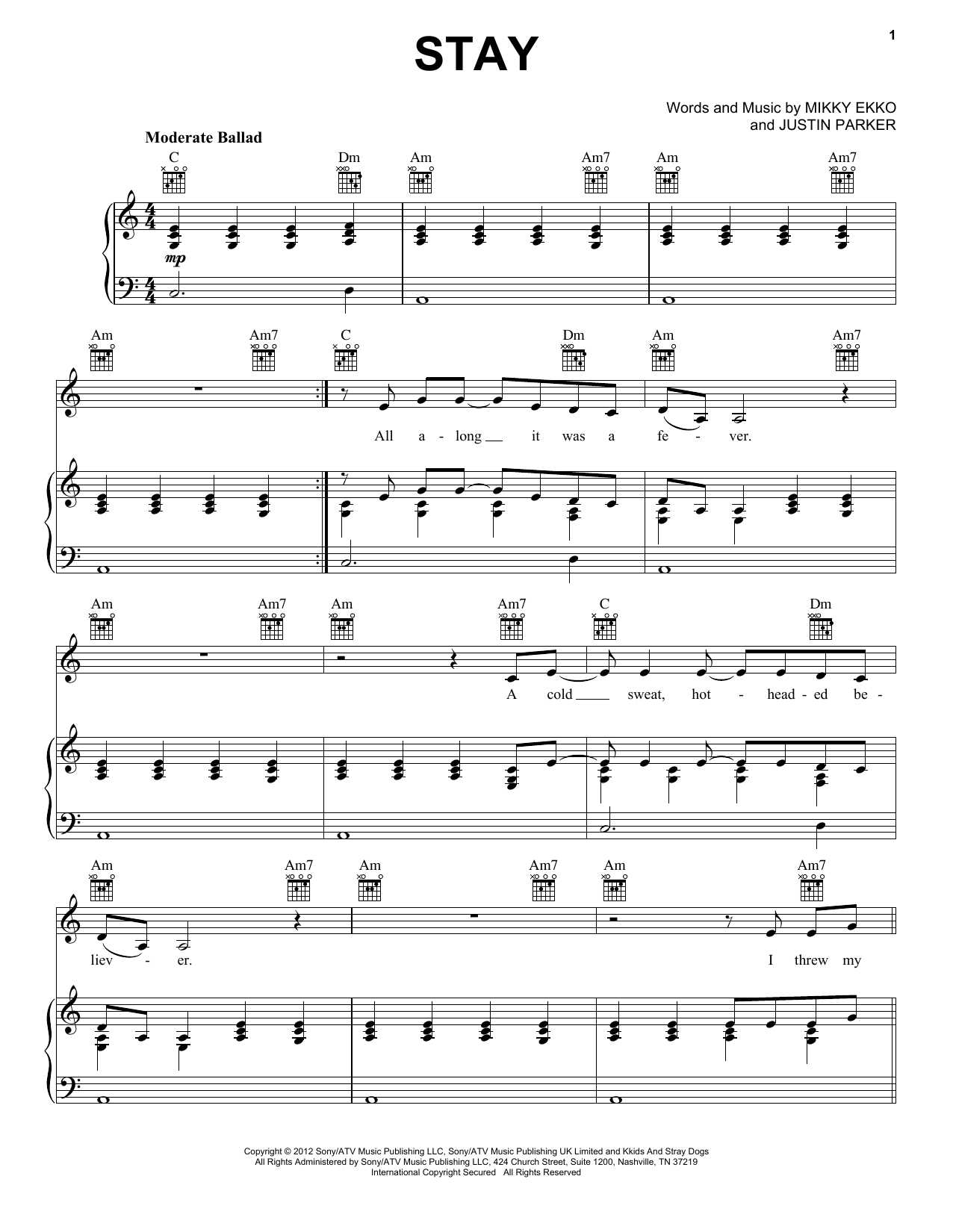 Rihanna Stay Sheet Music Notes & Chords for Clarinet - Download or Print PDF
