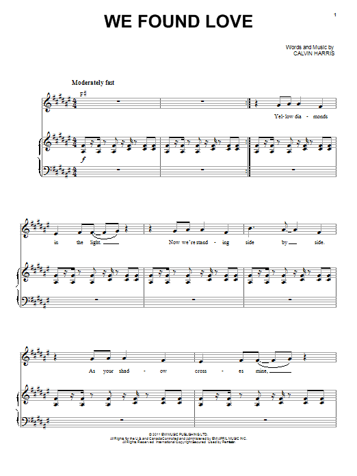 Rihanna We Found Love Sheet Music Notes & Chords for Piano & Vocal - Download or Print PDF