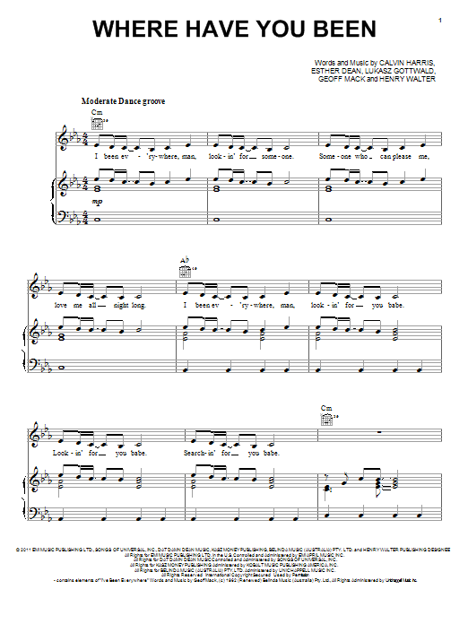 Rihanna Where Have You Been Sheet Music Notes & Chords for Piano, Vocal & Guitar (Right-Hand Melody) - Download or Print PDF