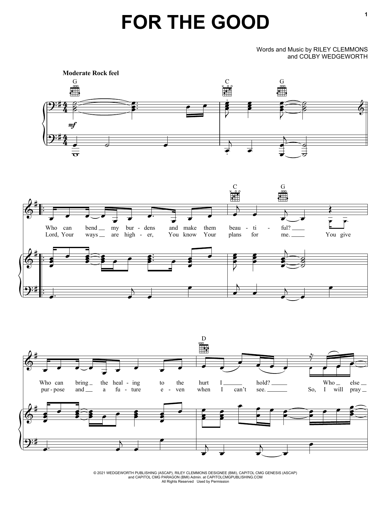 Riley Clemmons For The Good Sheet Music Notes & Chords for Piano, Vocal & Guitar Chords (Right-Hand Melody) - Download or Print PDF