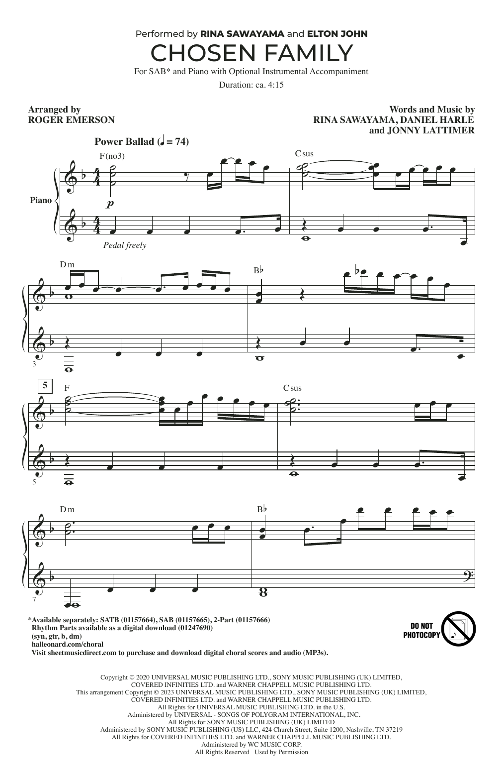 Rina Sawayama and Elton John Chosen Family (arr. Roger Emerson) Sheet Music Notes & Chords for SATB Choir - Download or Print PDF
