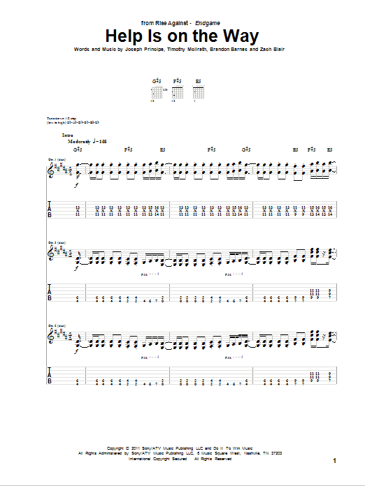 Rise Against Help Is On The Way Sheet Music Notes & Chords for Guitar Tab - Download or Print PDF