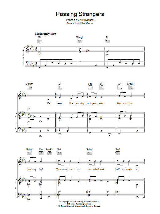 Mel Mitchell Passing Strangers Sheet Music Notes & Chords for Piano, Vocal & Guitar (Right-Hand Melody) - Download or Print PDF