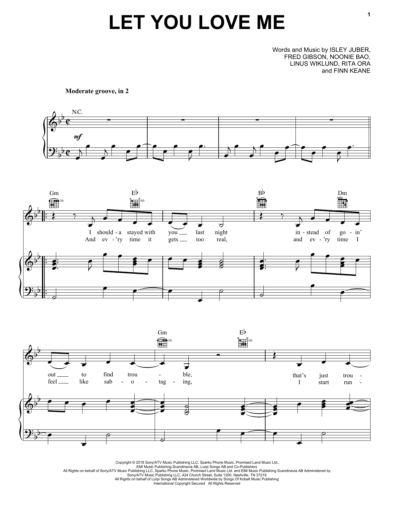Rita Ora Let You Love Me Sheet Music Notes & Chords for Piano, Vocal & Guitar (Right-Hand Melody) - Download or Print PDF